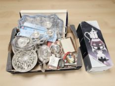 Assorted silver plated wares, candelabrum, dishes,