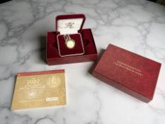 A United Kingdom Gold Proof Half-Sovereign, in later 9ct gold pendant mount on chain,