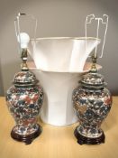 A pair of contemporary Japanese crackle glazed lamp bases, height excluding shades,