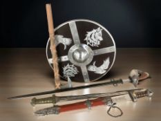 A reproduction British 1908 pattern cavalry trooper's sword, in scabbard,