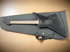 A Gibson Explorer B-2 electric guitar, black body, with soft carry bag.