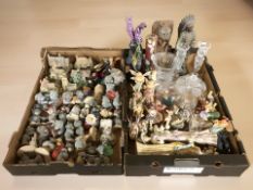 A group of modern teddy bear ornaments, Lilliput Lane cottages, fairy ornaments, glass wares, etc.