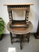A carved oak drop leaf gate leg table,
