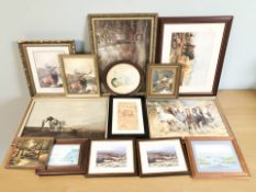 Assorted pictures and prints including landscapes, Thomas Gainsborough print,