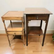 A reproduction mahogany two tier occasional table in the Regency style and a further single drawer