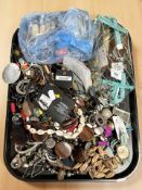 A tray of modern costume bead necklaces, lady's wristwatch, bangles, etc.