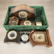 A group of mantel clocks and time pieces, Smiths bakelite example,