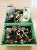 Assorted EPNS and other metal wares, brass oil lamp,