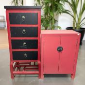 Two reproduction Chinese style painted chests, largest 44 cm x 39 cm x 103 cm.