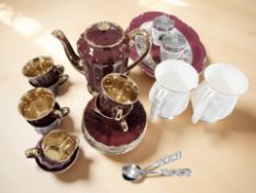 A Wade Royal Victoria coffee service on red ground, together with a group of spoons,