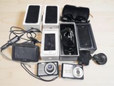 A group of Apple iPhones, Fujifilm and Samsung cameras, sunglasses, etc.