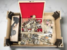 Assorted vintage costume jewellery, an EPNS belt, a Japanese lacquered jewellery box,