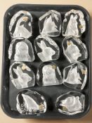 Eleven French Cristal D'Arques glass animal paperweights.