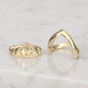 A 9ct gold Claddagh ring, size P, and a further 9ct ring, size L CONDITION REPORT: 2.