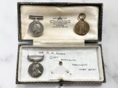 A trio of WWI miniature medals, comprising British War Medal, Victory Medal,
