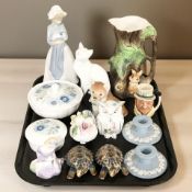 Assorted ceramics including a pair of Wedgwood of Etruria and Barlaston squat candlesticks,