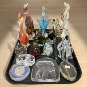 A collection of Italian glass bird ornaments and other paperweights