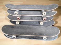 A group of skateboards.