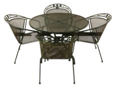 A painted metal circular garden patio table, diameter 106 cm,
