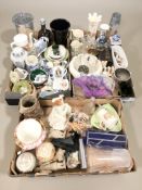 Assorted ceramics and glassware including Delft blue and white items, vases, figurines,