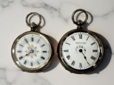 Two continental silver lady's fob watches.