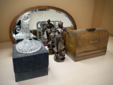 A Singer hand sewing machine in oak case, a Thomas Webb crystal ship's decanter,