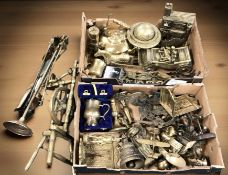 A good collection of antique and later brass ware to include carriage figure with horse,