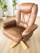 A Scandinavian bentwood and tan leather swivel armchair