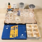 A group of crystal and glass ware to include French lead crystal glass, decanter, Murano clown,