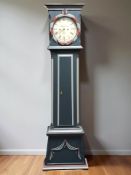 A continental painted long case clock with pendulum no weights