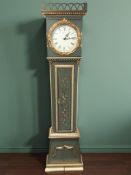 A continental painted long case clock with pendulum and two weights