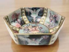 A Braithwaites fairy lustre ware hexagonal fruit bowl,