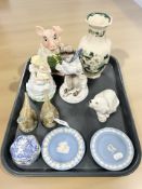 Ceramics including a Nat West pig, Masons Chartreuse vase, two Wedgwood Jasperware pin dishes,
