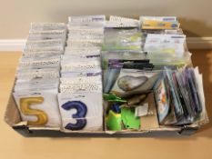 A large quantity of birthday / party balloons, balloon filling nozzle.