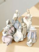 Four various Nao figures and groups including Jesus, Mary & Joseph, two further Spanish figures,