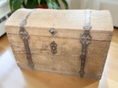 A 19th century continental oak and metal mounted domed blanket chest, width 102 cm.