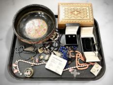 A group of costume jewellery, lady's wristwatch, cultured pearl necklace, earrings,