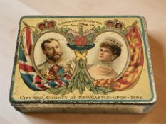 An original Coronation souvenir tin dated 22nd June 1911, The City & County of Newcastle upon Tyne,