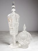 A cut crystal tapering lidded vase, height 46 cm,