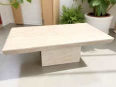 A contemporary travertine rectangular coffee table, width 130 cm.