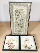 A pair of oriental polished shell work pictures, each 28 cm x 30 cm,