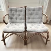 A Scandinavian bentwood two seater chair with grey fabric cushions,