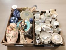 Assorted ceramics including a Chinese blue and white prunus ginger jar and cover, similar vase,