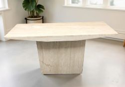 A contemporary travertine rectangular pedestal console table, 135 cm x 45 cm x 73 cm.