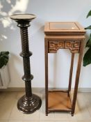 A Chinese carved hardwood plant stand, height 91 cm, together with a torchere.