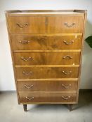 A continental walnut and pine six drawer chest, 70 cm x 45 cm x 122 cm.