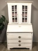 A 19th century continental painted and gilt bureau bookcase, 102 cm x 52 cm x 187 cm.
