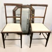 A pair of inlaid mahogany occasional chairs, and an Edwardian octagonal oak mirror.