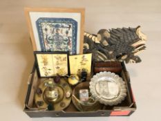 A group of oriental wares including two Chinese white metal ingots,