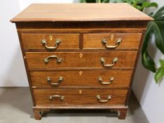 A George III style mahogany and satinwood inlaid chest of five drawers, late 19th century,
